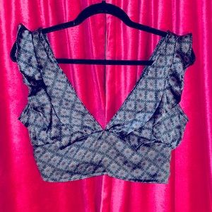 NastyGal | Ruffled Satin Print Crop Top